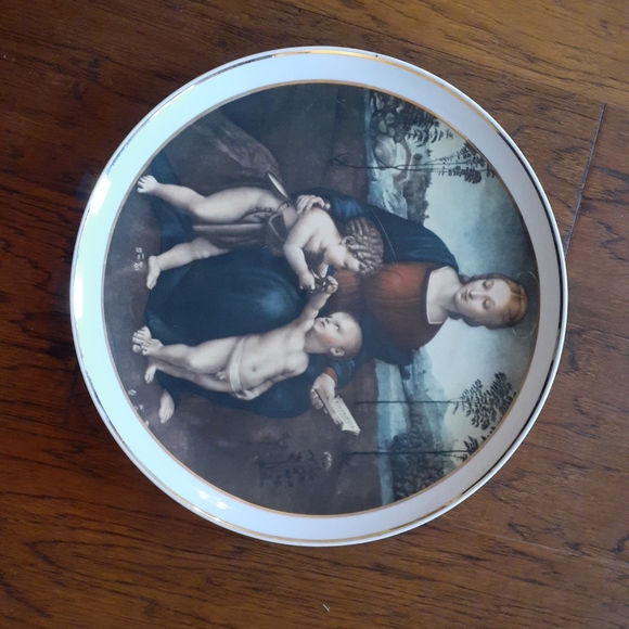 STUNNING MADONNA DEL CARDELLINO RAFFAELLO 13" Decorative Platter Made in Italy - Picture 2 of 5